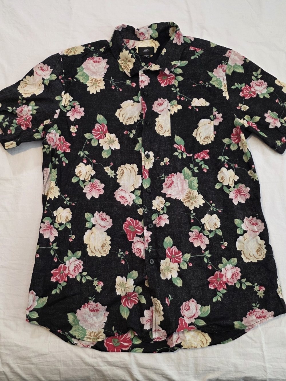 Obey Black Floral Button-Up Mens Large